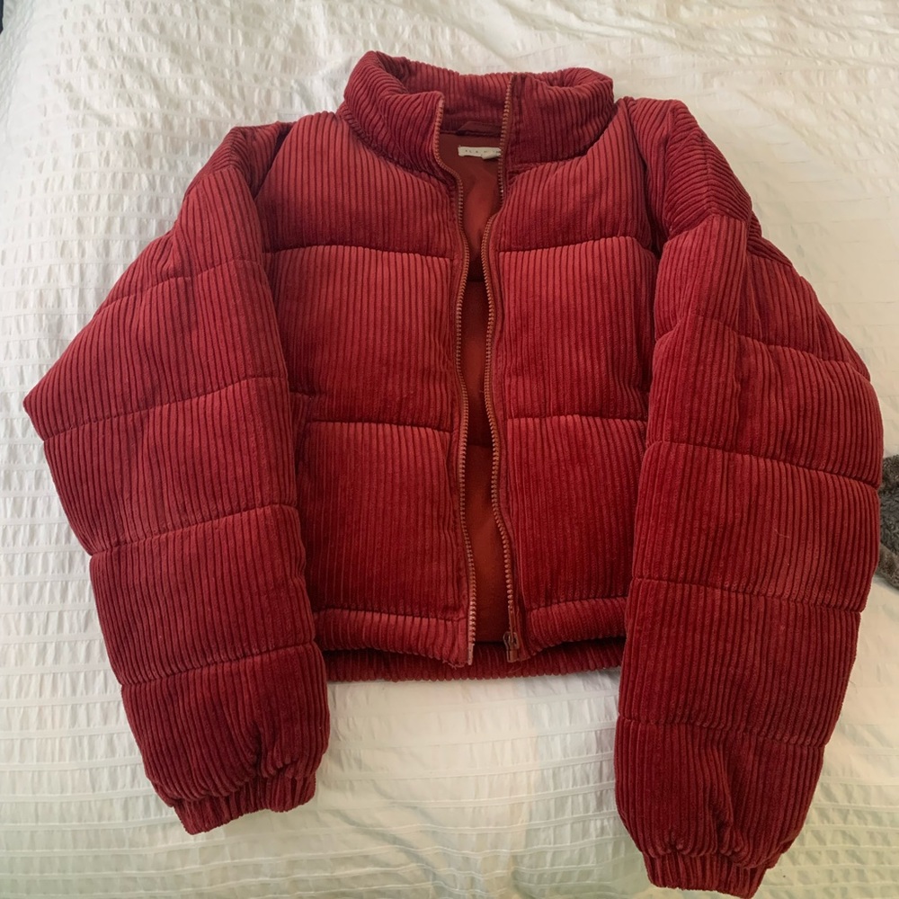 PacSun LA Hearts Red Cropped Corduroy Puffer Jacket